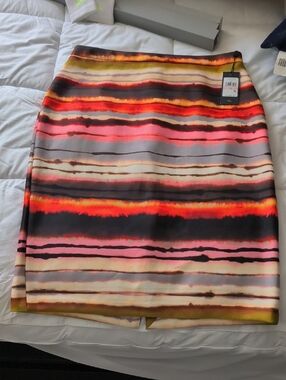 Tommy Hilfiger Striped Multicolor Pencil Skirt with Pink and Orange Accents